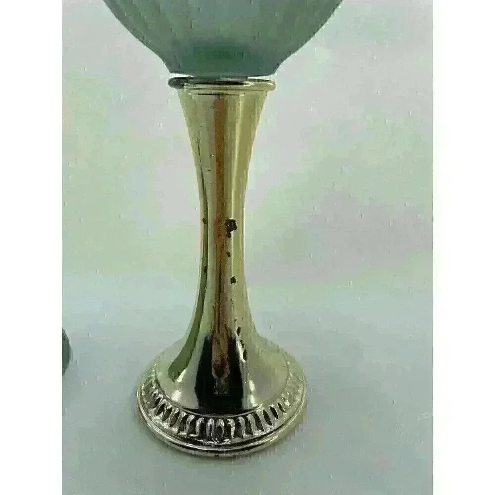 Vintage 1968 Avon Green Regence Tall Pedestal Candle‎ Holder with Lid Gold Base​